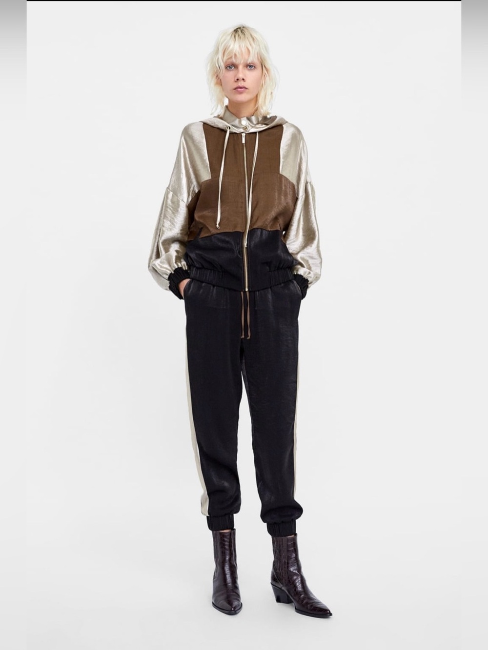 Zara Metallic Colorblock Jogger Set in Gold, Brown & Black